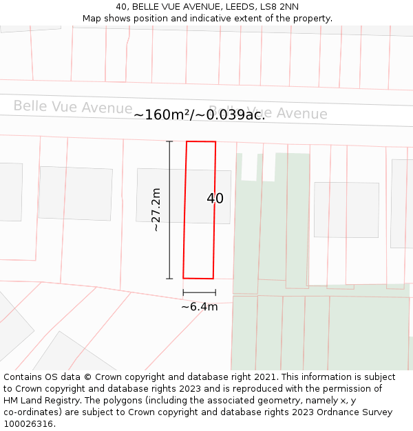 40, BELLE VUE AVENUE, LEEDS, LS8 2NN: Plot and title map