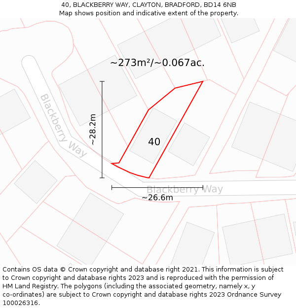 40, BLACKBERRY WAY, CLAYTON, BRADFORD, BD14 6NB: Plot and title map