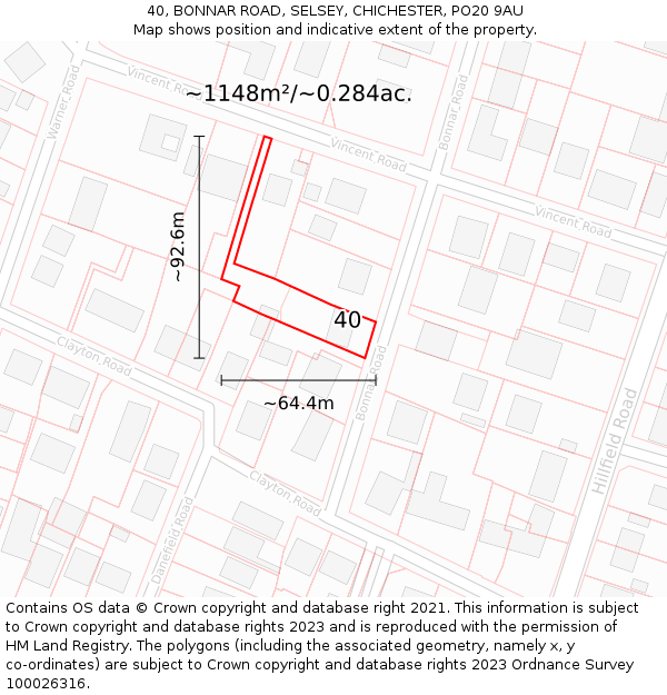 40, BONNAR ROAD, SELSEY, CHICHESTER, PO20 9AU: Plot and title map