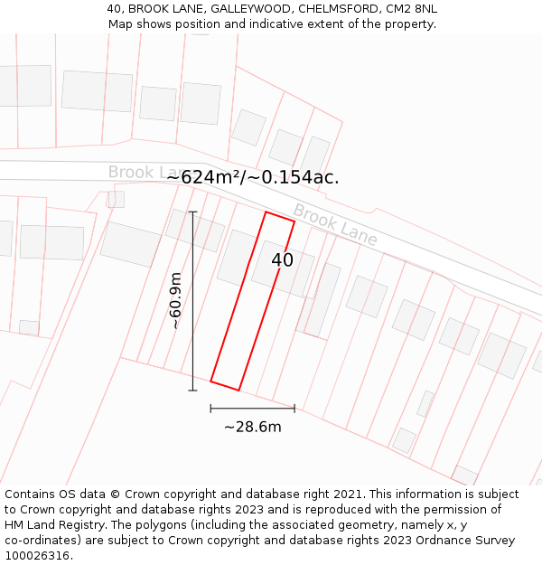 40, BROOK LANE, GALLEYWOOD, CHELMSFORD, CM2 8NL: Plot and title map