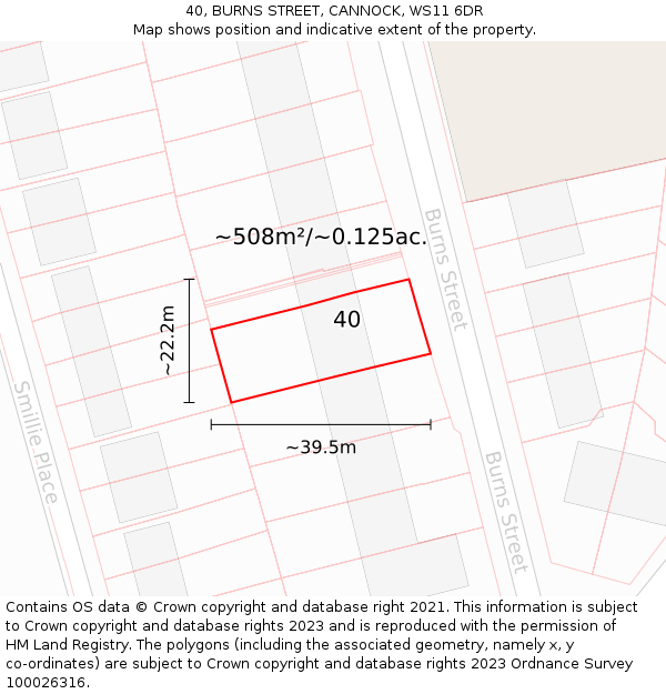 40, BURNS STREET, CANNOCK, WS11 6DR: Plot and title map