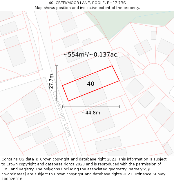 40, CREEKMOOR LANE, POOLE, BH17 7BS: Plot and title map