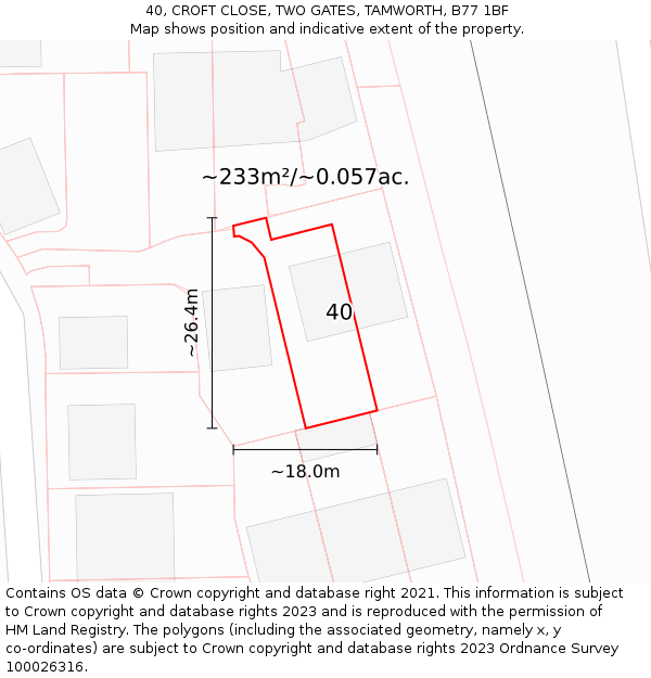 40, CROFT CLOSE, TWO GATES, TAMWORTH, B77 1BF: Plot and title map