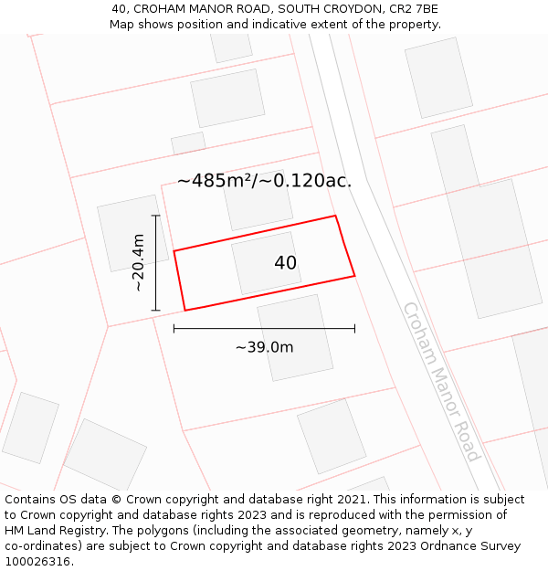 40, CROHAM MANOR ROAD, SOUTH CROYDON, CR2 7BE: Plot and title map