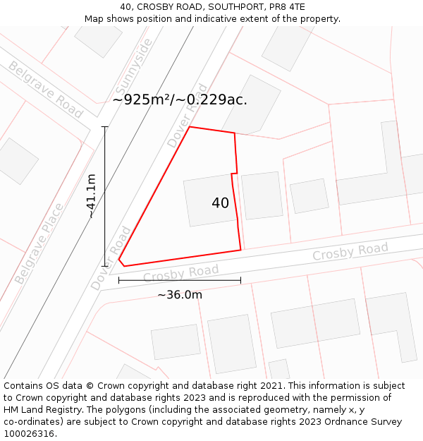 40, CROSBY ROAD, SOUTHPORT, PR8 4TE: Plot and title map