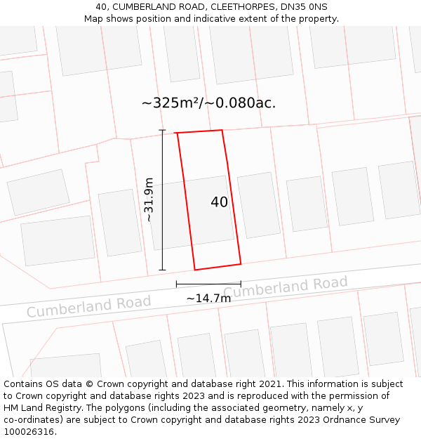 40, CUMBERLAND ROAD, CLEETHORPES, DN35 0NS: Plot and title map