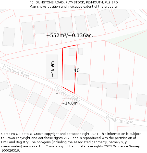 40, DUNSTONE ROAD, PLYMSTOCK, PLYMOUTH, PL9 8RQ: Plot and title map