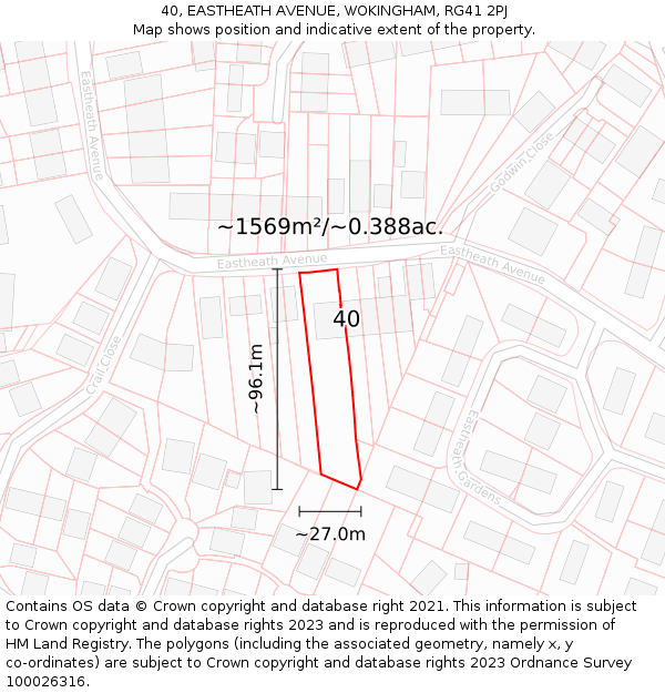 40, EASTHEATH AVENUE, WOKINGHAM, RG41 2PJ: Plot and title map