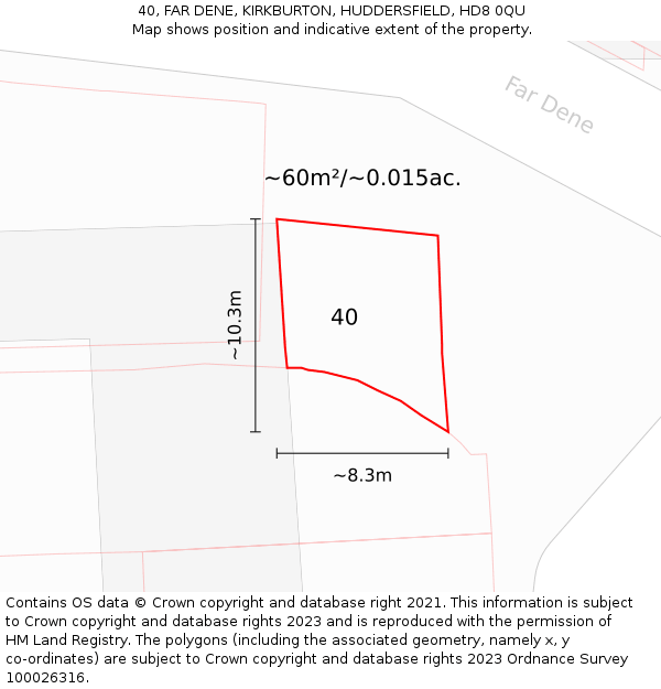 40, FAR DENE, KIRKBURTON, HUDDERSFIELD, HD8 0QU: Plot and title map