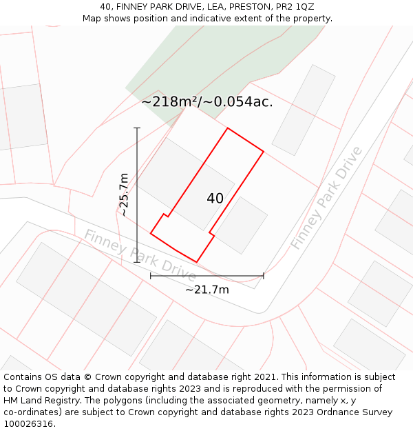 40, FINNEY PARK DRIVE, LEA, PRESTON, PR2 1QZ: Plot and title map