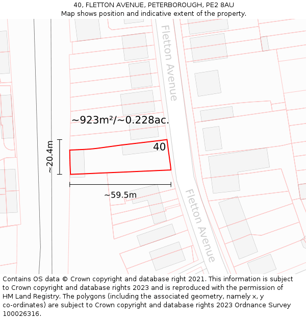 40, FLETTON AVENUE, PETERBOROUGH, PE2 8AU: Plot and title map