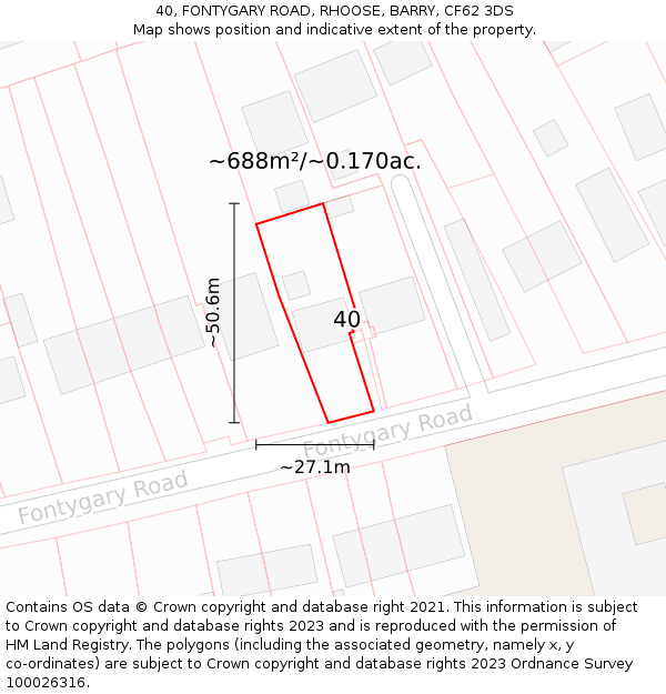 40, FONTYGARY ROAD, RHOOSE, BARRY, CF62 3DS: Plot and title map