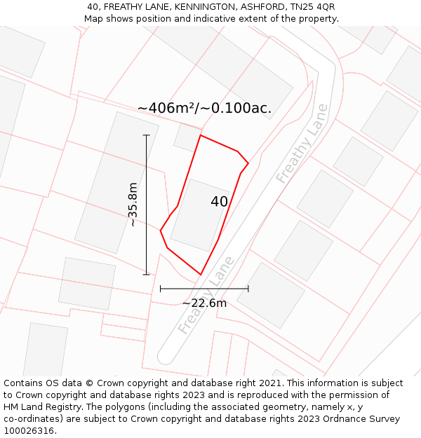 40, FREATHY LANE, KENNINGTON, ASHFORD, TN25 4QR: Plot and title map