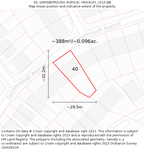 40, GAINSBOROUGH AVENUE, HINCKLEY, LE10 0JB: Plot and title map