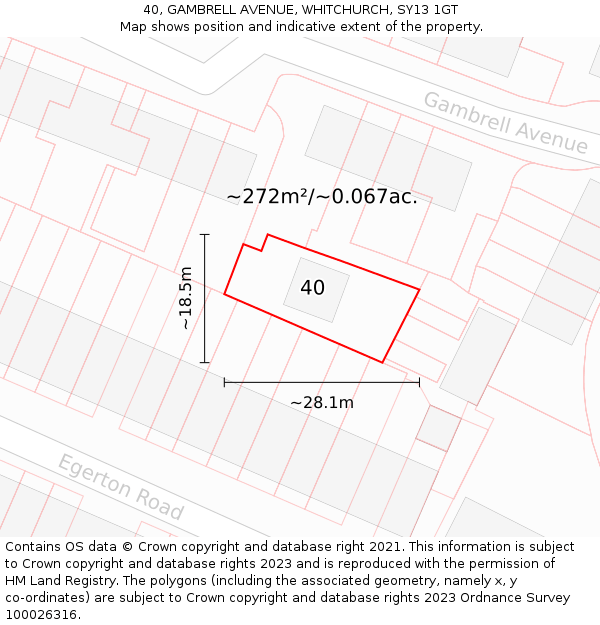 40, GAMBRELL AVENUE, WHITCHURCH, SY13 1GT: Plot and title map