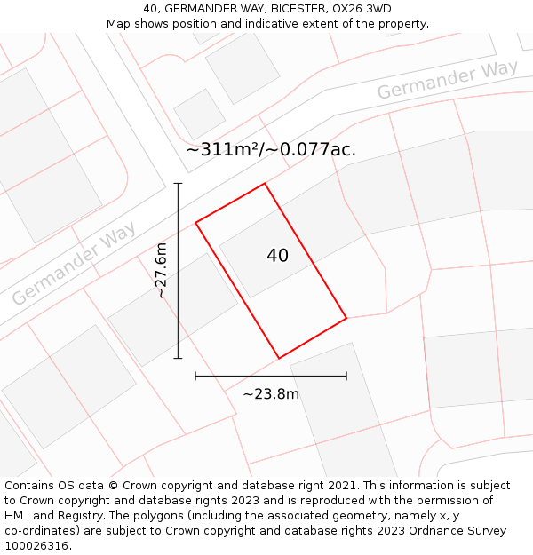 40, GERMANDER WAY, BICESTER, OX26 3WD: Plot and title map