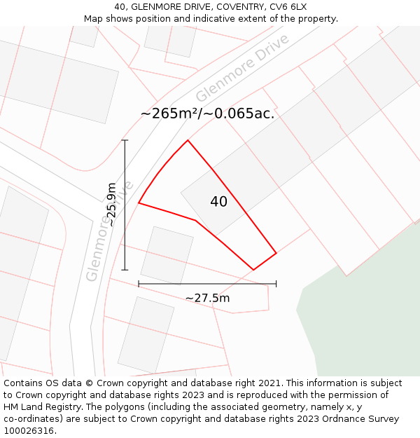 40, GLENMORE DRIVE, COVENTRY, CV6 6LX: Plot and title map