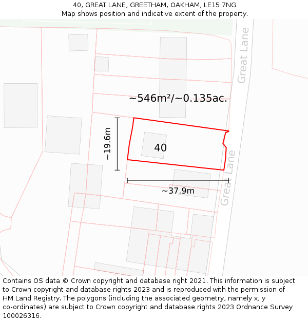 40, GREAT LANE, GREETHAM, OAKHAM, LE15 7NG: Plot and title map