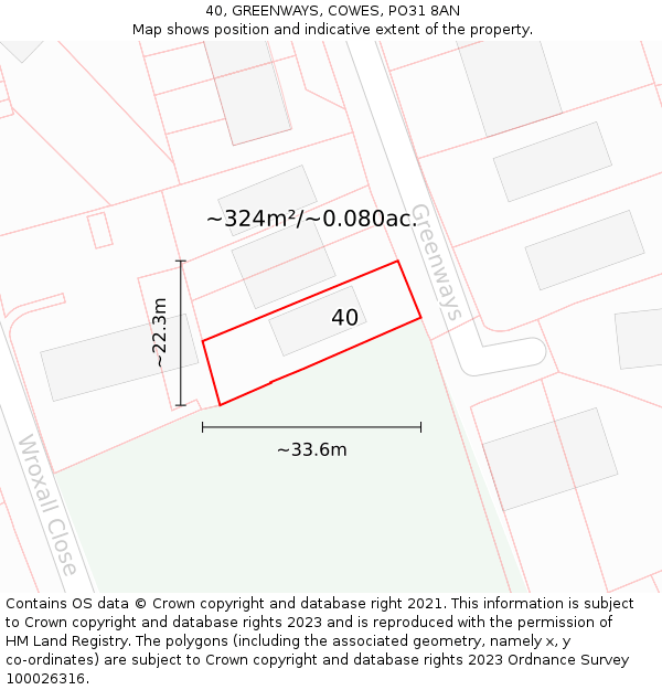 40, GREENWAYS, COWES, PO31 8AN: Plot and title map