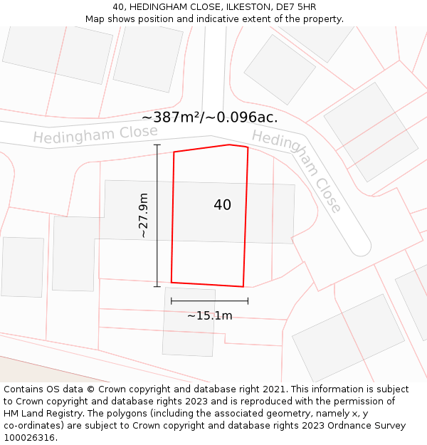 40, HEDINGHAM CLOSE, ILKESTON, DE7 5HR: Plot and title map