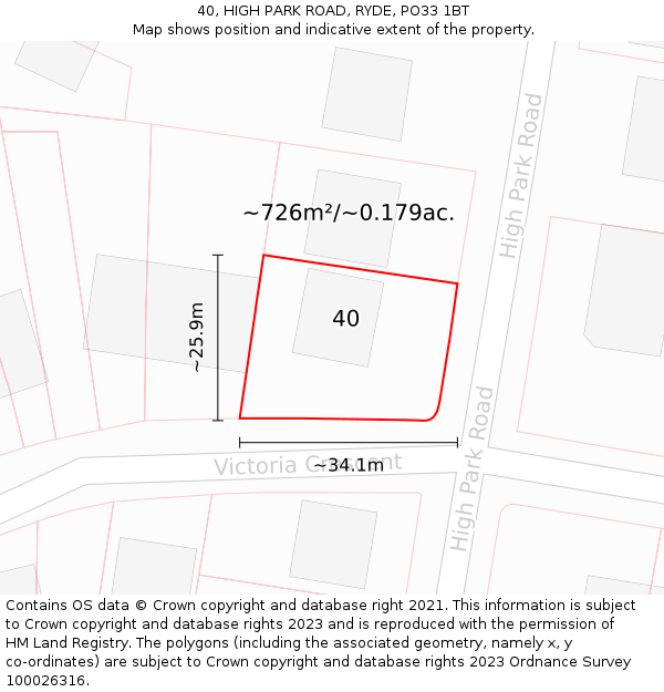 40, HIGH PARK ROAD, RYDE, PO33 1BT: Plot and title map