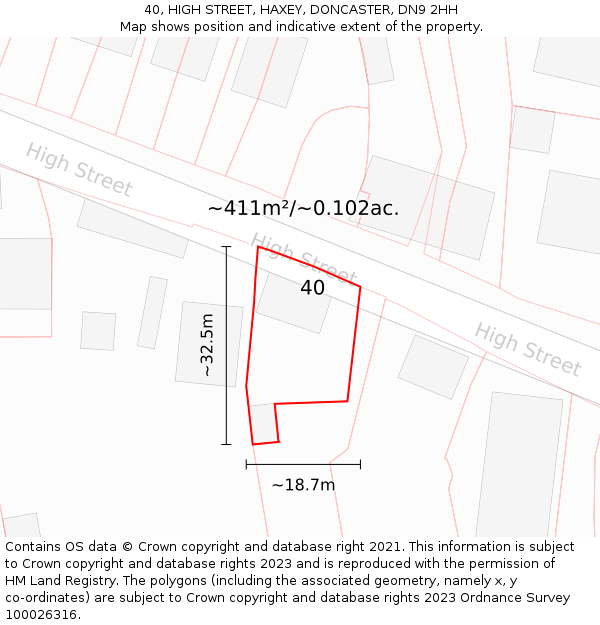 40, HIGH STREET, HAXEY, DONCASTER, DN9 2HH: Plot and title map