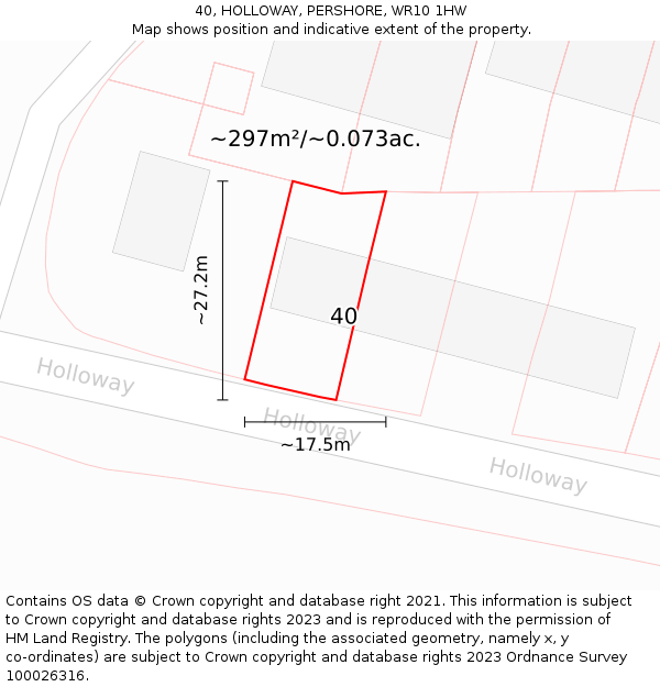 40, HOLLOWAY, PERSHORE, WR10 1HW: Plot and title map