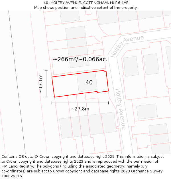 40, HOLTBY AVENUE, COTTINGHAM, HU16 4AF: Plot and title map