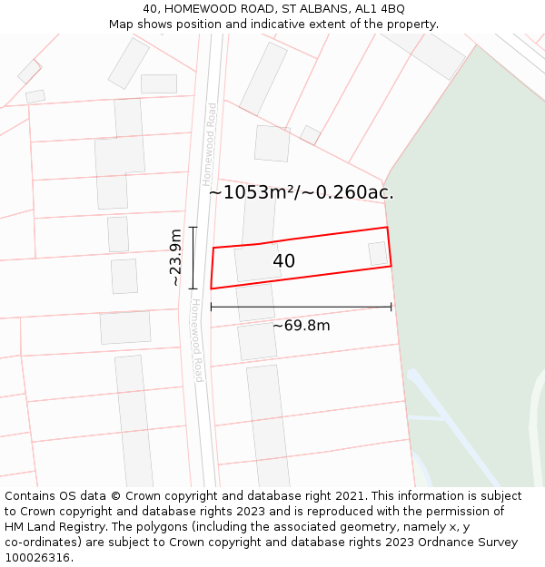 40, HOMEWOOD ROAD, ST ALBANS, AL1 4BQ: Plot and title map