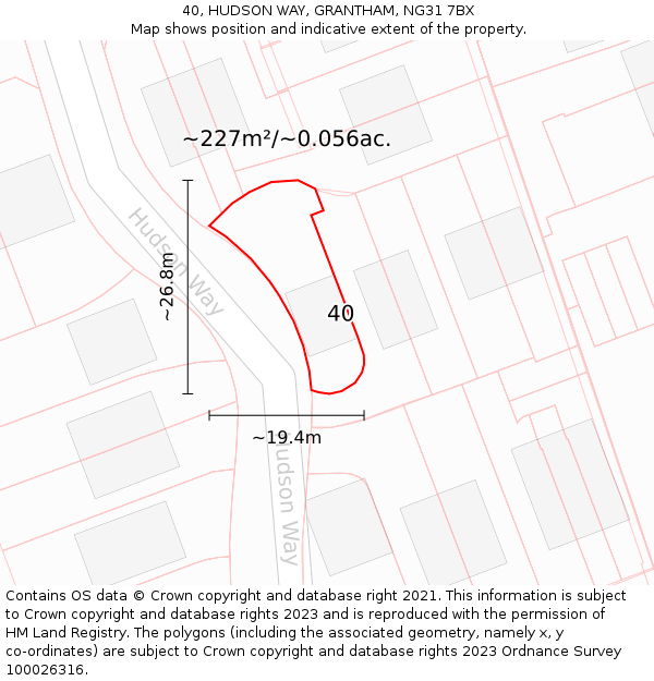 40, HUDSON WAY, GRANTHAM, NG31 7BX: Plot and title map