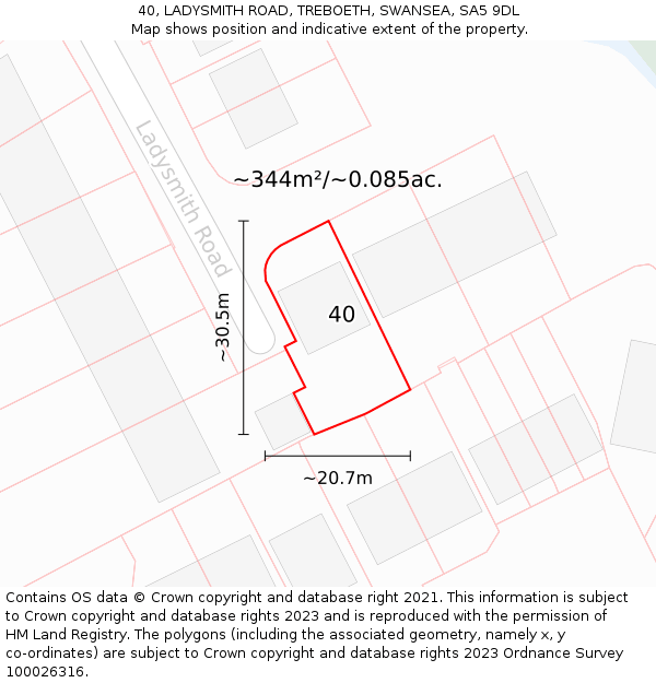 40, LADYSMITH ROAD, TREBOETH, SWANSEA, SA5 9DL: Plot and title map