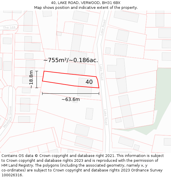 40, LAKE ROAD, VERWOOD, BH31 6BX: Plot and title map