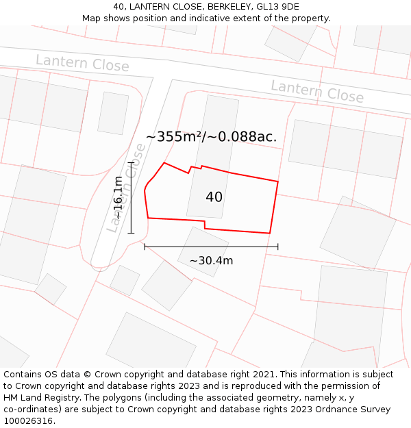 40, LANTERN CLOSE, BERKELEY, GL13 9DE: Plot and title map