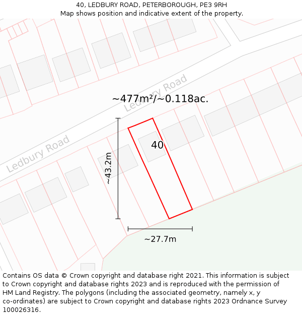 40, LEDBURY ROAD, PETERBOROUGH, PE3 9RH: Plot and title map