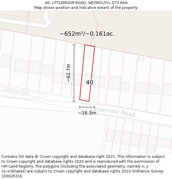 40, LITTLEMOOR ROAD, WEYMOUTH, DT3 6AA: Plot and title map