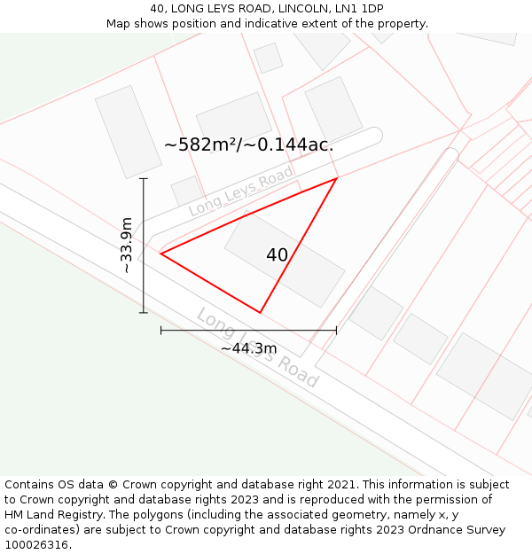 40, LONG LEYS ROAD, LINCOLN, LN1 1DP: Plot and title map