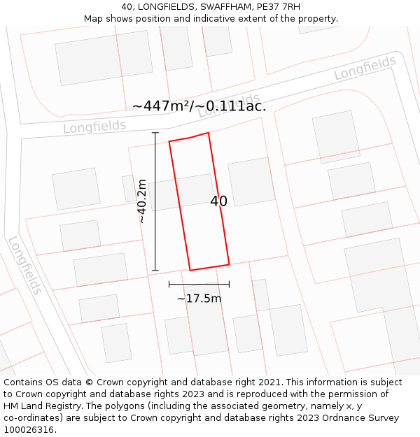 40, LONGFIELDS, SWAFFHAM, PE37 7RH: Plot and title map