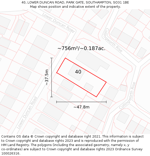 40, LOWER DUNCAN ROAD, PARK GATE, SOUTHAMPTON, SO31 1BE: Plot and title map