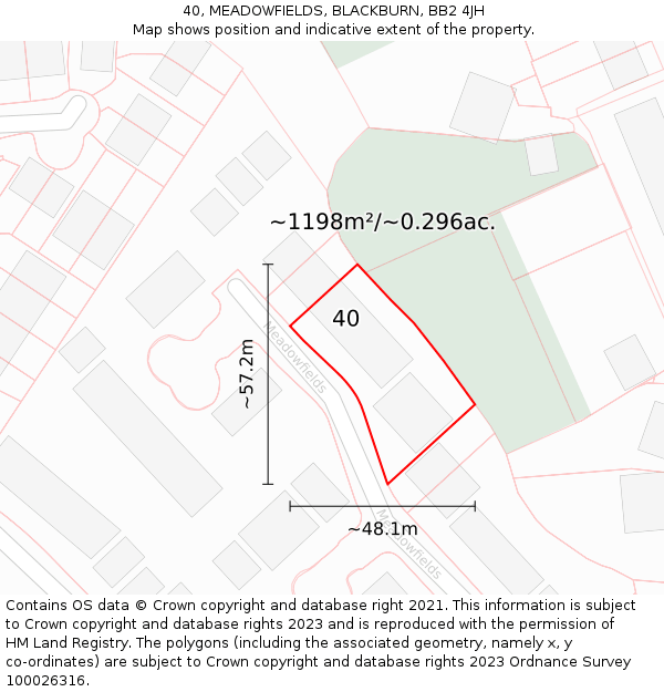 40, MEADOWFIELDS, BLACKBURN, BB2 4JH: Plot and title map