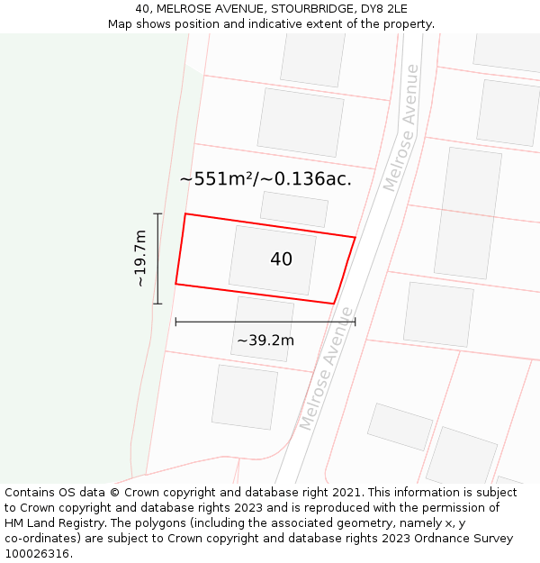 40, MELROSE AVENUE, STOURBRIDGE, DY8 2LE: Plot and title map