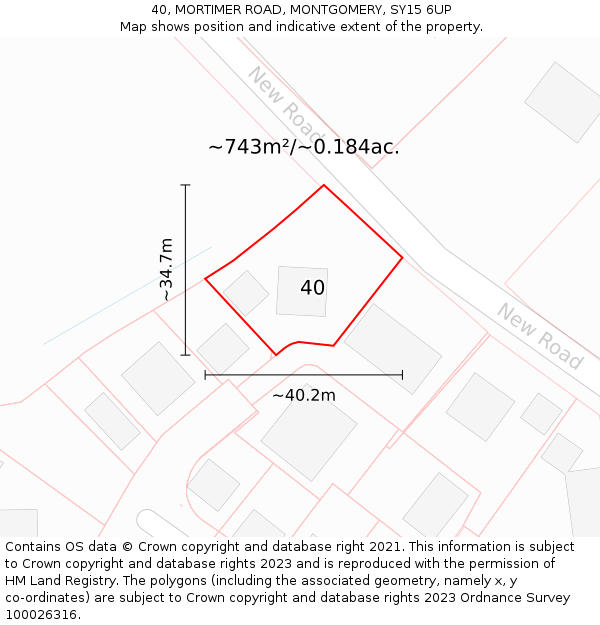 40, MORTIMER ROAD, MONTGOMERY, SY15 6UP: Plot and title map