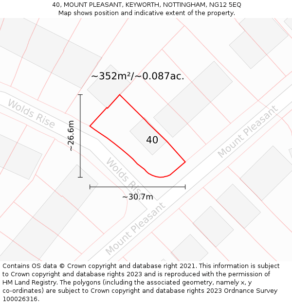 40, MOUNT PLEASANT, KEYWORTH, NOTTINGHAM, NG12 5EQ: Plot and title map