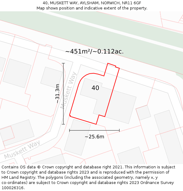 40, MUSKETT WAY, AYLSHAM, NORWICH, NR11 6GF: Plot and title map