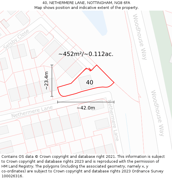 40, NETHERMERE LANE, NOTTINGHAM, NG8 6FA: Plot and title map