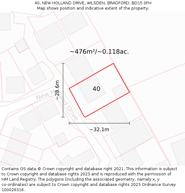 40, NEW HOLLAND DRIVE, WILSDEN, BRADFORD, BD15 0FH: Plot and title map