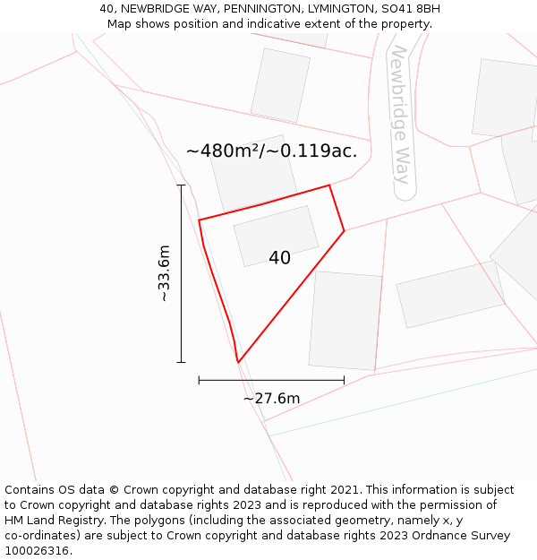 40, NEWBRIDGE WAY, PENNINGTON, LYMINGTON, SO41 8BH: Plot and title map