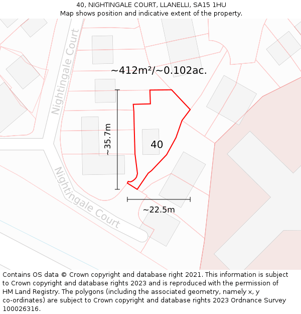 40, NIGHTINGALE COURT, LLANELLI, SA15 1HU: Plot and title map