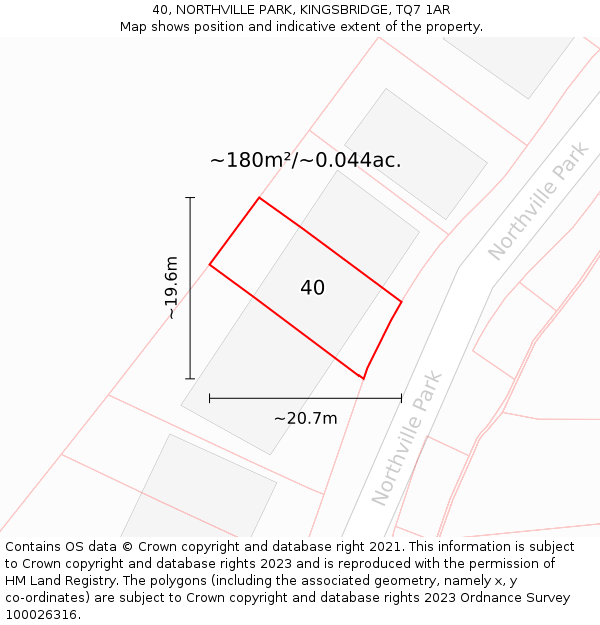 40, NORTHVILLE PARK, KINGSBRIDGE, TQ7 1AR: Plot and title map