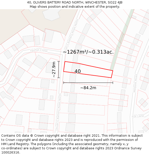 40, OLIVERS BATTERY ROAD NORTH, WINCHESTER, SO22 4JB: Plot and title map