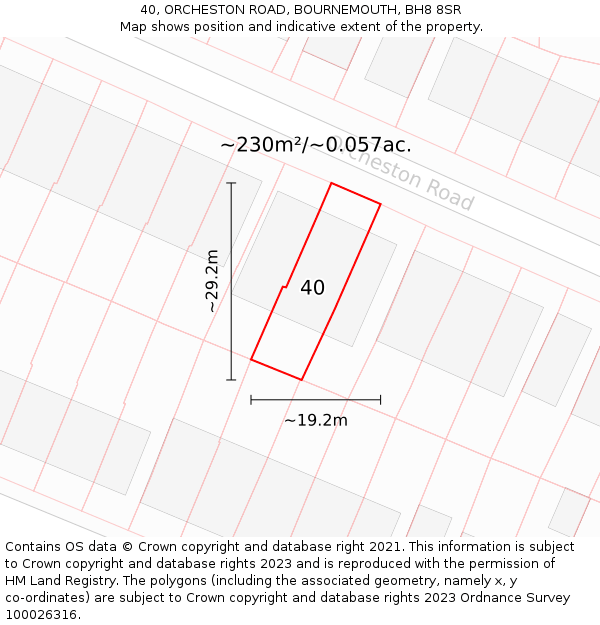 40, ORCHESTON ROAD, BOURNEMOUTH, BH8 8SR: Plot and title map